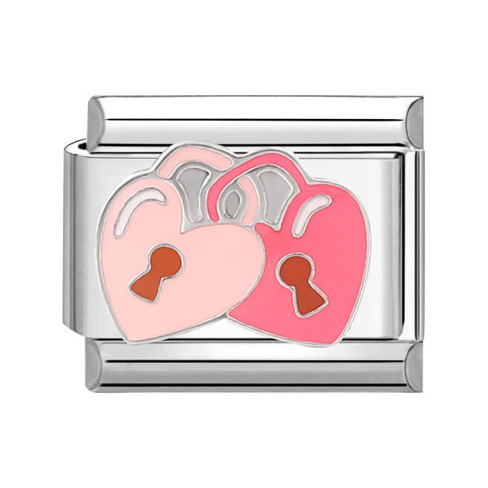Изображение 1 ШТ 304 Нержавеющая Сталь День святого Валентина Очаровательный итальянский браслет со звеньями Изготовление ювелирных изделий своими руками Серебряный Тон Розовый Прямоугольник Сердце 10мм x 9мм