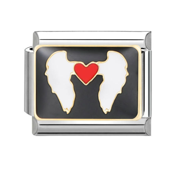 Bild von 1 Stück 304 Edelstahl Charm-Armband mit italienischen Gliedern zur Herstellung von DIY-Schmuck Silberfarbe Rot Rechteck Flügel 10mm x 9mm