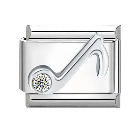 Bild von 1 Stück 304 Edelstahl Charm-Armband mit italienischen Gliedern zur Herstellung von DIY-Schmuck Silberfarbe Rechteck Note Transparent Strass 10mm x 9mm