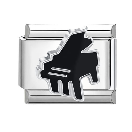 Bild von 1 Stück 304 Edelstahl Charm-Armband mit italienischen Gliedern zur Herstellung von DIY-Schmuck Silberfarbe Schwarz Rechteck Klavier 10mm x 9mm