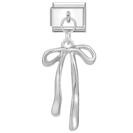 Изображение 1 ШТ 304 Нержавеющая Сталь Очаровательный итальянский браслет со звеньями Изготовление ювелирных изделий своими руками Серебряный Тон Банты 10мм x 9мм