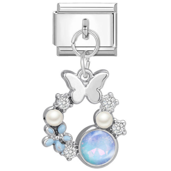 Изображение 1 ШТ 304 Нержавеющая Сталь Очаровательный итальянский браслет со звеньями Изготовление ювелирных изделий своими руками Серебряный Тон Голубой Бабочка 10мм x 9мм