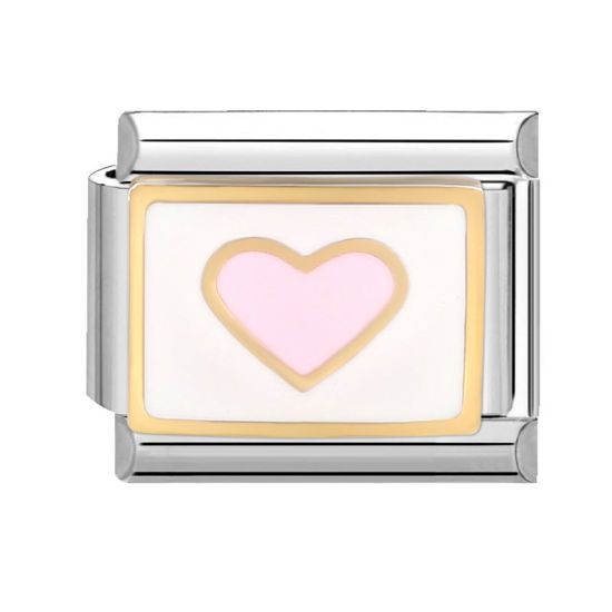 Изображение 1 ШТ 304 Нержавеющая Сталь День святого Валентина Очаровательный итальянский браслет со звеньями Изготовление ювелирных изделий своими руками Серебряный Тон Розовый Прямоугольник Сердце 10мм x 9мм