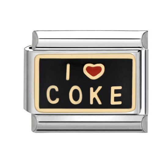 Bild von 1 Stück 304 Edelstahl Charm-Armband mit italienischen Gliedern zur Herstellung von DIY-Schmuck Silberfarbe Schwarz Rechteck Message " I Love Coke " 10mm x 9mm