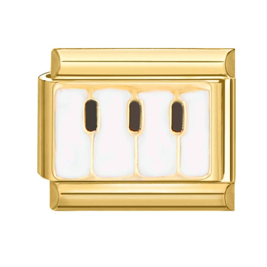 Bild von 1 Stück 304 Edelstahl Charm-Armband mit italienischen Gliedern zur Herstellung von DIY-Schmuck Vergoldet Weiß Rechteck Klavier 10mm x 9mm