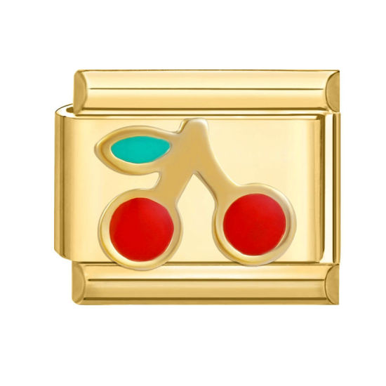 Bild von 1 Stück 304 Edelstahl Charm-Armband mit italienischen Gliedern zur Herstellung von DIY-Schmuck Vergoldet Rot Rechteck Kirsche 10mm x 9mm