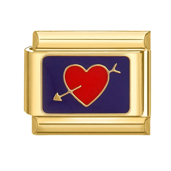 Bild von 1 Stück 304 Edelstahl Charm-Armband mit italienischen Gliedern zur Herstellung von DIY-Schmuck Vergoldet Rot Rechteck Amors Pfeil 10mm x 9mm