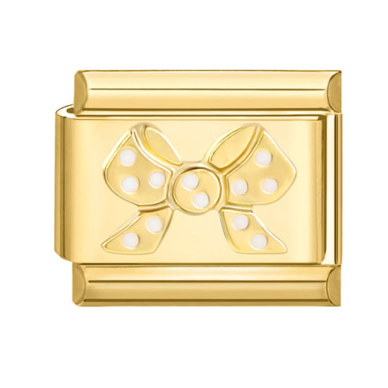 Изображение 1 ШТ 304 Нержавеющая Сталь Очаровательный итальянский браслет со звеньями Изготовление ювелирных изделий своими руками Позолоченный Прямоугольник Бант 10мм x 9мм