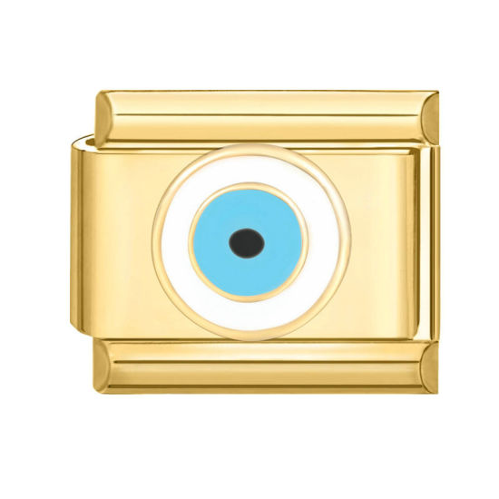 Bild von 1 Stück 304 Edelstahl Charm-Armband mit italienischen Gliedern zur Herstellung von DIY-Schmuck Vergoldet Azurblau Rechteck Auge 10mm x 9mm