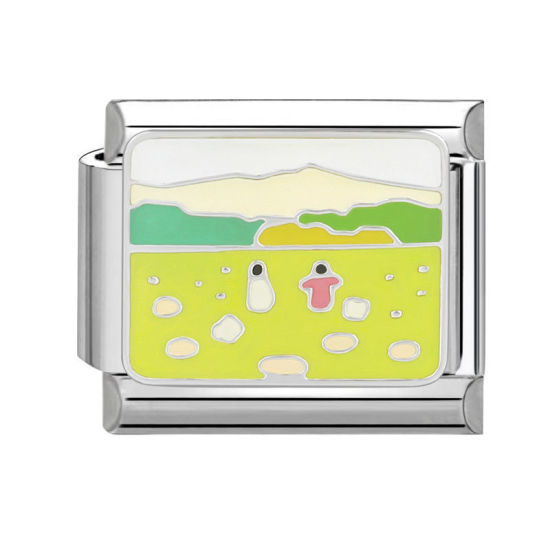 Изображение 1 ШТ 304 Нержавеющая Сталь Очаровательный итальянский браслет со звеньями Изготовление ювелирных изделий своими руками Серебряный Тон Разноцветный Прямоугольник природные пейзажи 10мм x 9мм