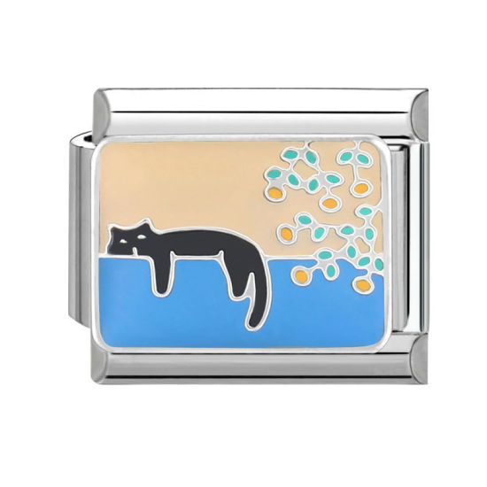 Изображение 1 ШТ 304 Нержавеющая Сталь Очаровательный итальянский браслет со звеньями Изготовление ювелирных изделий своими руками Серебряный Тон Разноцветный Прямоугольник Кошка 10мм x 9мм