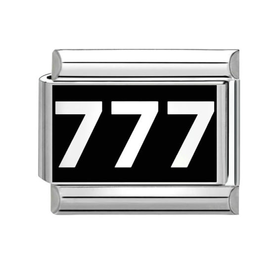 Bild von 1 Stück 304 Edelstahl Charm-Armband mit italienischen Gliedern zur Herstellung von DIY-Schmuck Silberfarbe Schwarz Rechteck Message " 777 " 10mm x 9mm