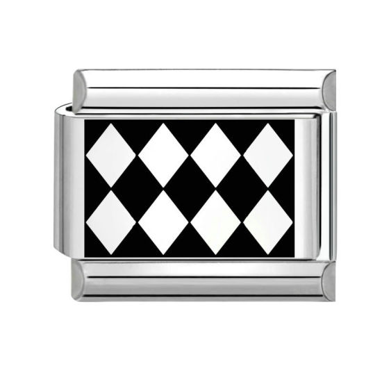 Bild von 1 Stück 304 Edelstahl Charm-Armband mit italienischen Gliedern zur Herstellung von DIY-Schmuck Silberfarbe Schwarz Rechteck Rhombus 10mm x 9mm