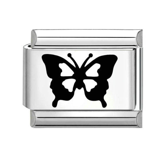 Bild von 1 Stück 304 Edelstahl Charm-Armband mit italienischen Gliedern zur Herstellung von DIY-Schmuck Silberfarbe Schwarz Rechteck Schmetterling 10mm x 9mm