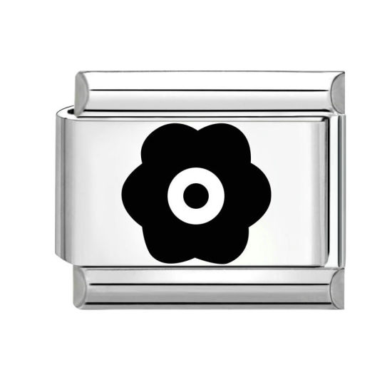 Bild von 1 Stück 304 Edelstahl Charm-Armband mit italienischen Gliedern zur Herstellung von DIY-Schmuck Silberfarbe Schwarz Rechteck Blumen 10mm x 9mm