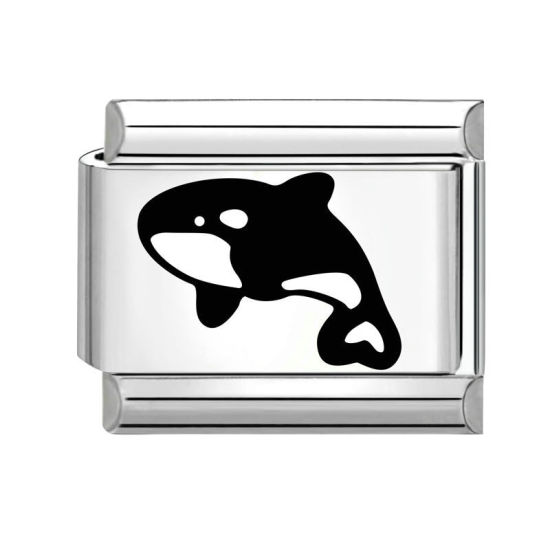 Bild von 1 Stück 304 Edelstahl Charm-Armband mit italienischen Gliedern zur Herstellung von DIY-Schmuck Silberfarbe Schwarz Rechteck Wal 10mm x 9mm