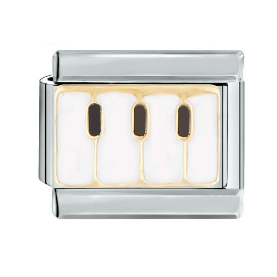 Bild von 1 Stück 304 Edelstahl Charm-Armband mit italienischen Gliedern zur Herstellung von DIY-Schmuck Silberfarbe Weiß Rechteck Klavier 10mm x 9mm