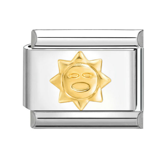 Bild von 1 Stück 304 Edelstahl Charm-Armband mit italienischen Gliedern zur Herstellung von DIY-Schmuck Silberfarbe Rechteck Sonne 10mm x 9mm