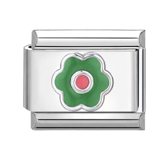 Bild von 1 Stück 304 Edelstahl Charm-Armband mit italienischen Gliedern zur Herstellung von DIY-Schmuck Silberfarbe Grün Rechteck Blumen 10mm x 9mm