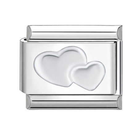 Picture of 1 Piece 304 Stainless Steel Valentine's Day Italian Charm Links For DIY Bracelet Jewelry Making Silver Tone Rectangle Heart 10mm x 9mm