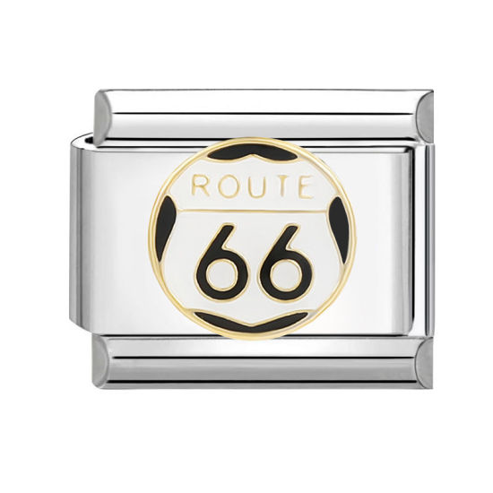 Изображение 1 ШТ 304 Нержавеющая Сталь Очаровательный итальянский браслет со звеньями Изготовление ювелирных изделий своими руками Серебряный Тон Белый Прямоугольник Футбол Сообщение " Route 66 " 10мм x 9мм