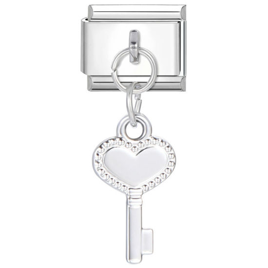 Изображение 1 ШТ 304 Нержавеющая Сталь День святого Валентина Очаровательный итальянский браслет со звеньями Изготовление ювелирных изделий своими руками Серебряный Тон Ключи Сердце 10мм x 9мм