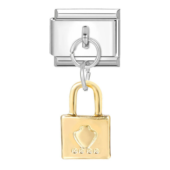 Изображение 1 ШТ 304 Нержавеющая Сталь День святого Валентина Очаровательный итальянский браслет со звеньями Изготовление ювелирных изделий своими руками Серебряный Тон Замок Сердце 10мм x 9мм