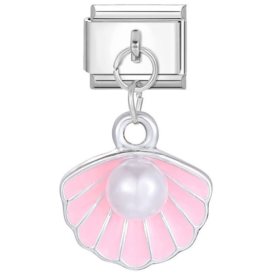 Изображение 1 ШТ 304 Нержавеющая Сталь Очаровательный итальянский браслет со звеньями Изготовление ювелирных изделий своими руками Серебряный Тон Розовый Перламутр 10мм x 9мм