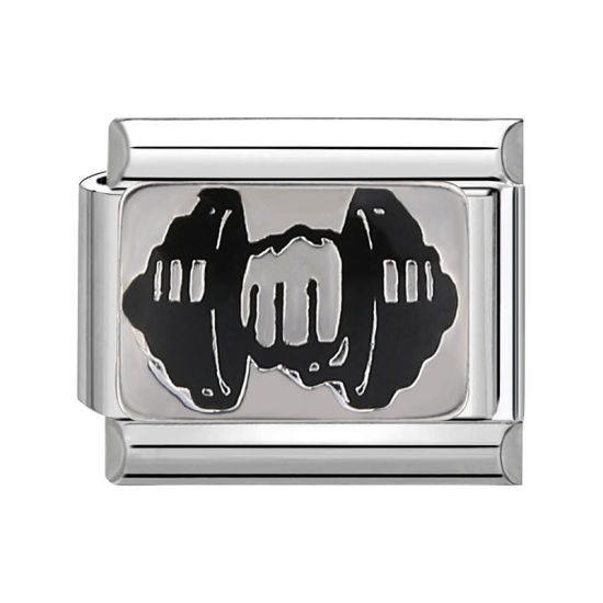 Изображение 1 ШТ 304 Нержавеющая Сталь Очаровательный итальянский браслет со звеньями Изготовление ювелирных изделий своими руками Серебряный Тон Черный Прямоугольник Гантель 10мм x 9мм