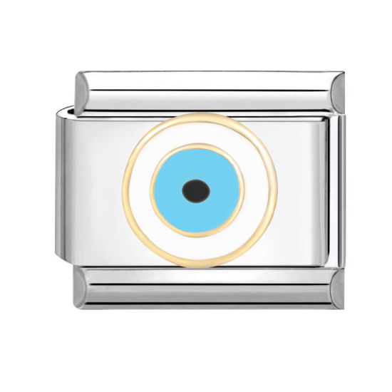 Bild von 1 Stück 304 Edelstahl Charm-Armband mit italienischen Gliedern zur Herstellung von DIY-Schmuck Silberfarbe Azurblau Rechteck Auge 10mm x 9mm