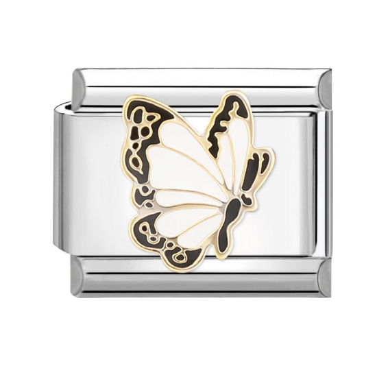 Изображение 1 ШТ 304 Нержавеющая Сталь Очаровательный итальянский браслет со звеньями Изготовление ювелирных изделий своими руками Серебряный Тон Белый Прямоугольник Бабочка 10мм x 9мм