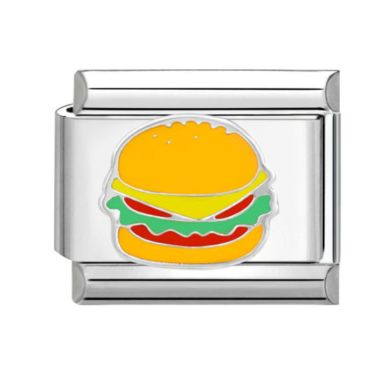 Bild von 1 Stück 304 Edelstahl Charm-Armband mit italienischen Gliedern zur Herstellung von DIY-Schmuck Silberfarbe Bunt Rechteck Hamburger 10mm x 9mm