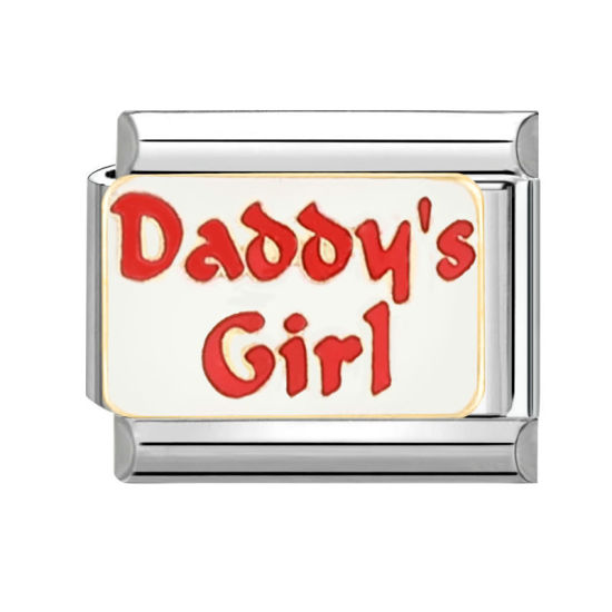 Изображение 1 ШТ 304 Нержавеющая Сталь Очаровательный итальянский браслет со звеньями Изготовление ювелирных изделий своими руками Серебряный Тон Красный Прямоугольник Сообщение " Daddy's Girl " 10мм x 9мм