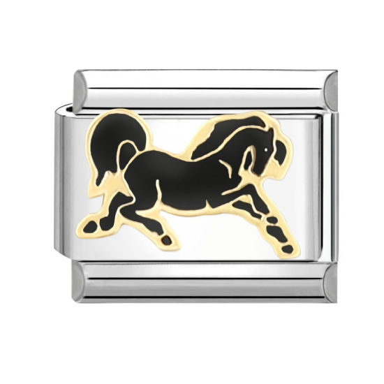 Изображение 1 ШТ 304 Нержавеющая Сталь Очаровательный итальянский браслет со звеньями Изготовление ювелирных изделий своими руками Серебряный Тон Черный Прямоугольник Лошадь 10мм x 9мм