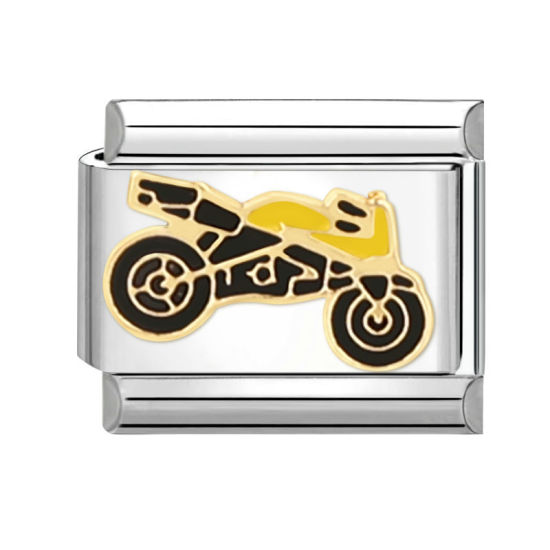 Изображение 1 ШТ 304 Нержавеющая Сталь Очаровательный итальянский браслет со звеньями Изготовление ювелирных изделий своими руками Серебряный Тон Черный Прямоугольник Мотоцикл 10мм x 9мм