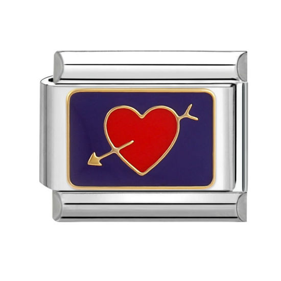 Изображение 1 ШТ 304 Нержавеющая Сталь Очаровательный итальянский браслет со звеньями Изготовление ювелирных изделий своими руками Серебряный Тон Красный Прямоугольник Сердце Амура 10мм x 9мм