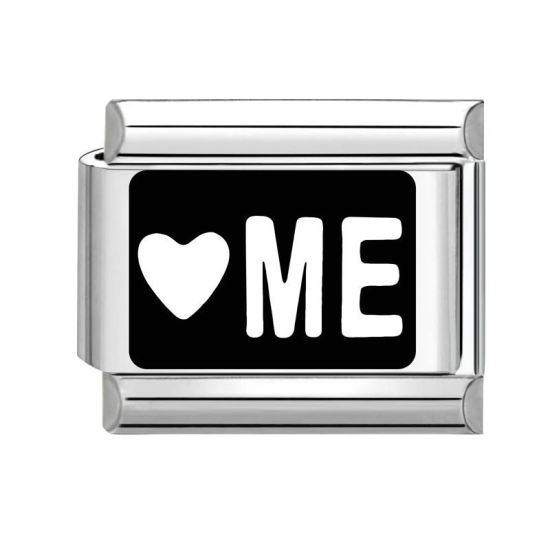 Изображение 1 ШТ 304 Нержавеющая Сталь Очаровательный итальянский браслет со звеньями Изготовление ювелирных изделий своими руками Серебряный Тон Черный Прямоугольник Сообщение " me " 10мм x 9мм