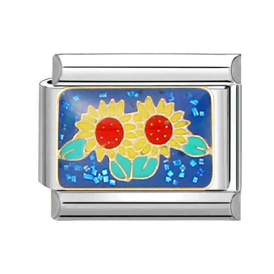 Изображение 1 ШТ 304 Нержавеющая Сталь Очаровательный итальянский браслет со звеньями Изготовление ювелирных изделий своими руками Серебряный Тон Разноцветный Прямоугольник Подсолнечник 10мм x 9мм