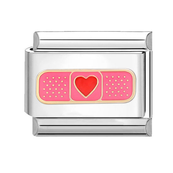 Изображение 1 ШТ 304 Нержавеющая Сталь День святого Валентина Очаровательный итальянский браслет со звеньями Изготовление ювелирных изделий своими руками Серебряный Тон Фуксия Прямоугольник Сердце 10мм x 9мм