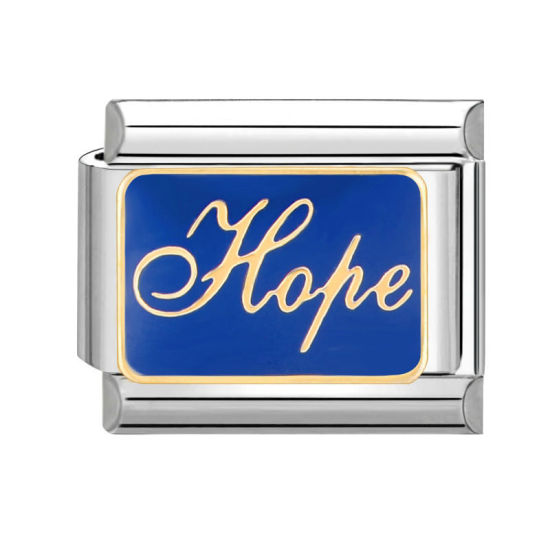 Imagen de 1 Unidad 304 Acero Inoxidable Charm Pulsera de Eslabones Italianos para Hacer Joyas DIY Tono de Plata Azul Rectángulo Mensaje " Hope " 10mm x 9mm