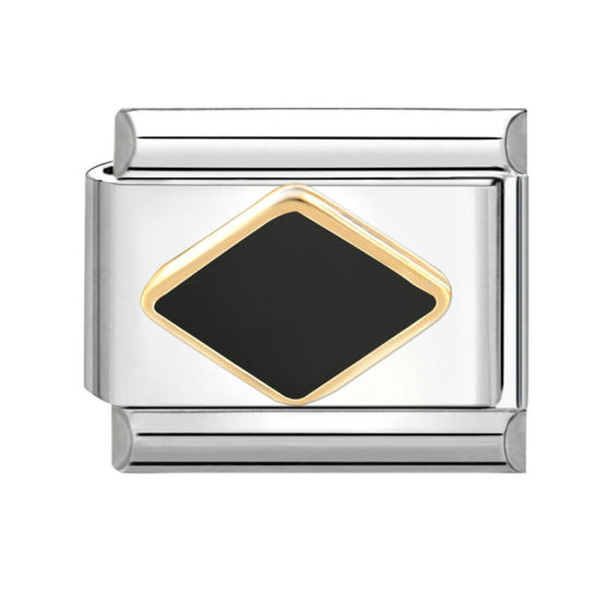 Изображение 1 ШТ 304 Нержавеющая Сталь Очаровательный итальянский браслет со звеньями Изготовление ювелирных изделий своими руками Серебряный Тон Черный Прямоугольник Ромб 10мм x 9мм