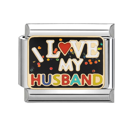 Изображение 1 ШТ 304 Нержавеющая Сталь Очаровательный итальянский браслет со звеньями Изготовление ювелирных изделий своими руками Серебряный Тон Разноцветный Прямоугольник Сообщение " I love my husband " 10мм x 9мм