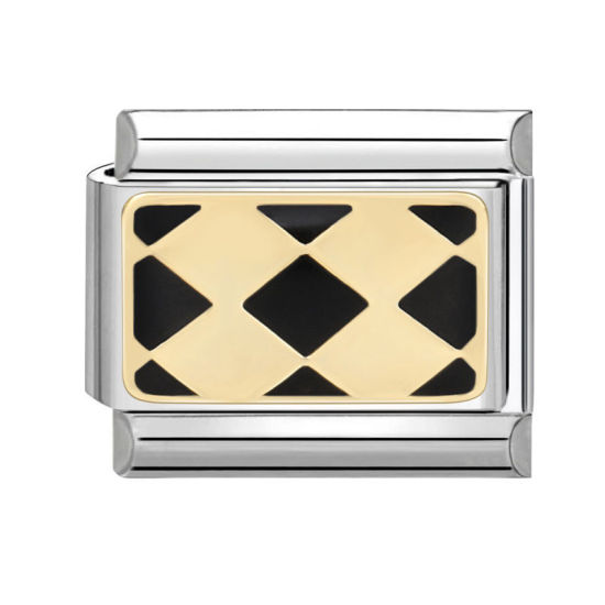 Изображение 1 ШТ 304 Нержавеющая Сталь Очаровательный итальянский браслет со звеньями Изготовление ювелирных изделий своими руками Серебряный Тон Черный Прямоугольник Ромб 10мм x 9мм