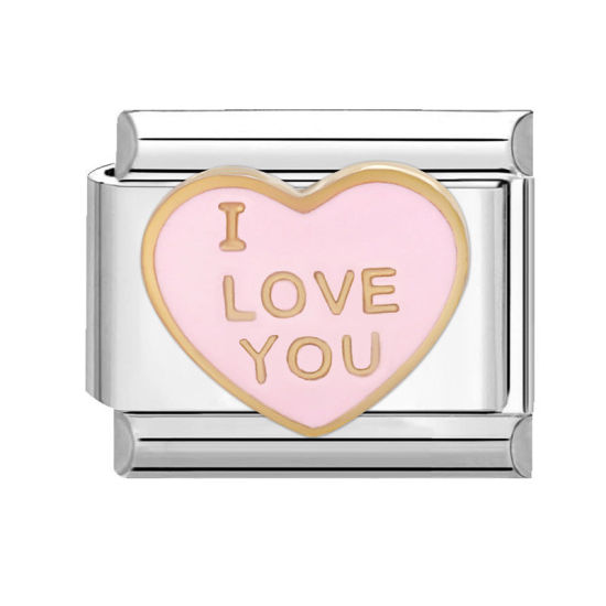 Изображение 1 ШТ 304 Нержавеющая Сталь День святого Валентина Очаровательный итальянский браслет со звеньями Изготовление ювелирных изделий своими руками Серебряный Тон Розовый Прямоугольник Сердце Сообщение " I Love you " 10мм x 9мм