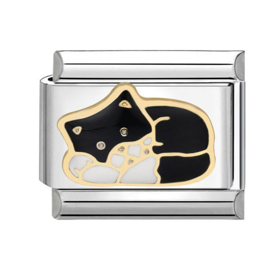 Imagen de 1 Unidad 304 Acero Inoxidable Charm Pulsera de Eslabones Italianos para Hacer Joyas DIY Tono de Plata Negro Rectángulo Gato 10mm x 9mm