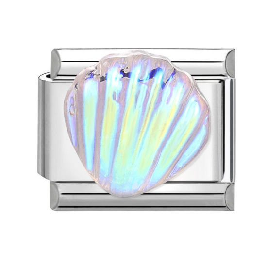 Bild von 1 Stück 304 Edelstahl Charm-Armband mit italienischen Gliedern zur Herstellung von DIY-Schmuck Silberfarbe Bunt Rechteck Muschelschale 10mm x 9mm