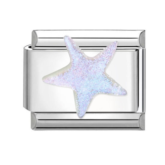 Bild von 1 Stück 304 Edelstahl Charm-Armband mit italienischen Gliedern zur Herstellung von DIY-Schmuck Silberfarbe Bunt Rechteck Seesterne 10mm x 9mm