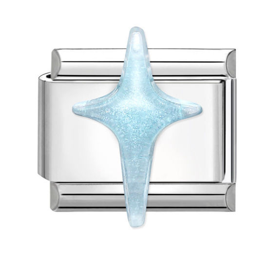 Bild von 1 Stück 304 Edelstahl Charm-Armband mit italienischen Gliedern zur Herstellung von DIY-Schmuck Silberfarbe Hellblau Rechteck Stern 10mm x 9mm