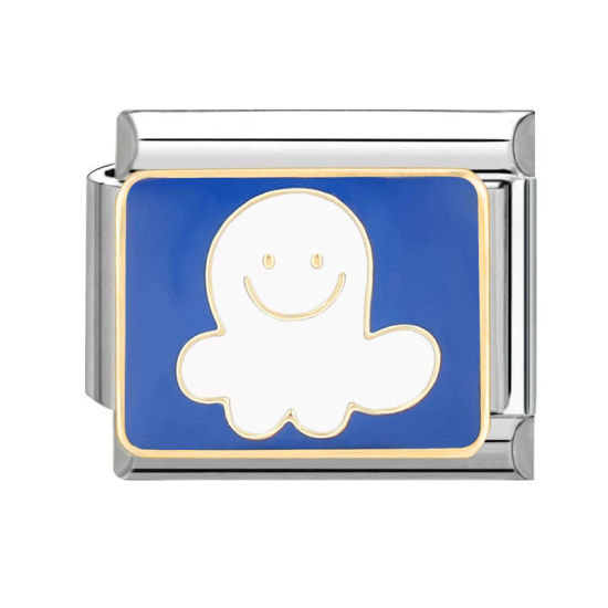 Bild von 1 Stück 304 Edelstahl Charm-Armband mit italienischen Gliedern zur Herstellung von DIY-Schmuck Silberfarbe Weiß Rechteck Halloween Elfe 10mm x 9mm