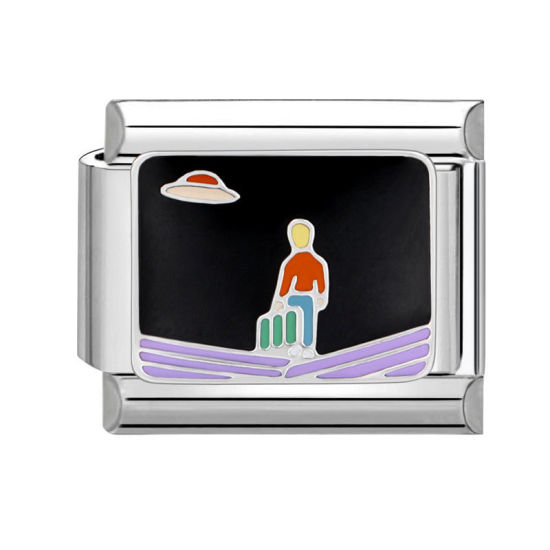 Imagen de 1 Unidad 304 Acero Inoxidable Charm Pulsera de Eslabones Italianos para Hacer Joyas DIY Tono de Plata Multicolor Rectángulo Humano 10mm x 9mm